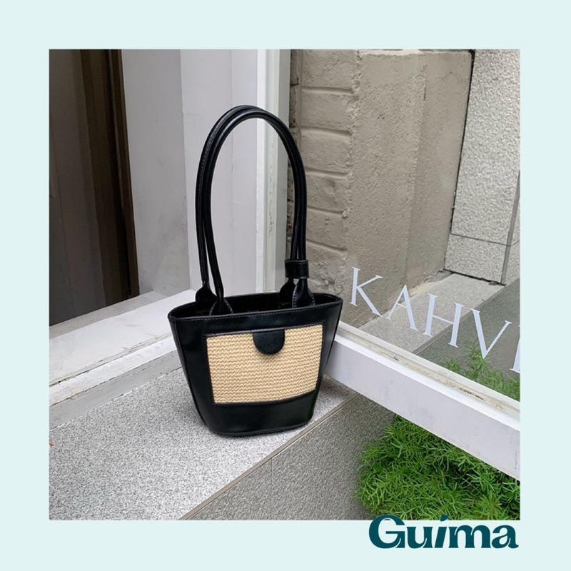 【Guima｜現貨】炎炎夏日必備氣質草編水桶肩背包 草編包-細節圖5