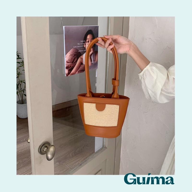 【Guima｜現貨】炎炎夏日必備氣質草編水桶肩背包 草編包-細節圖6