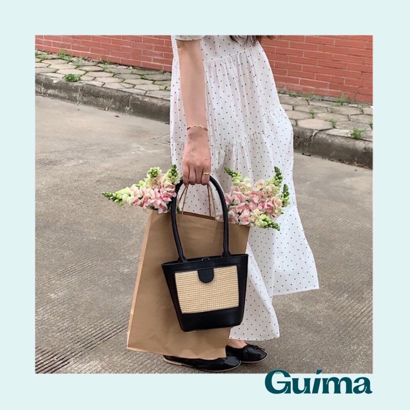 【Guima｜現貨】炎炎夏日必備氣質草編水桶肩背包 草編包-細節圖9
