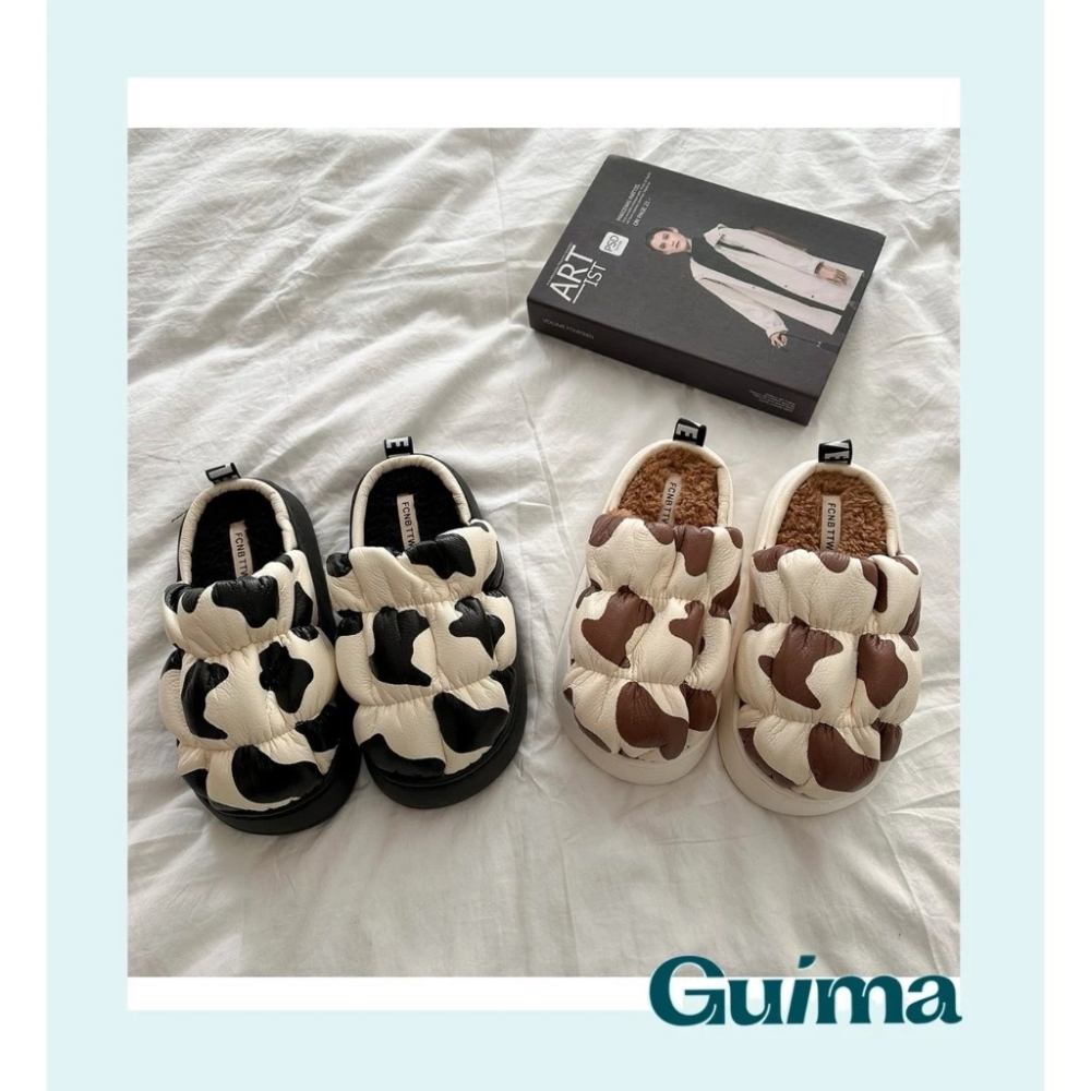 【Guima｜現貨】可愛小乳牛 保暖加絨拖鞋 個性潮流拖鞋 厚底刷毛拖鞋 可愛拖鞋 秋冬踩屎拖鞋 厚底毛毛拖鞋-細節圖5