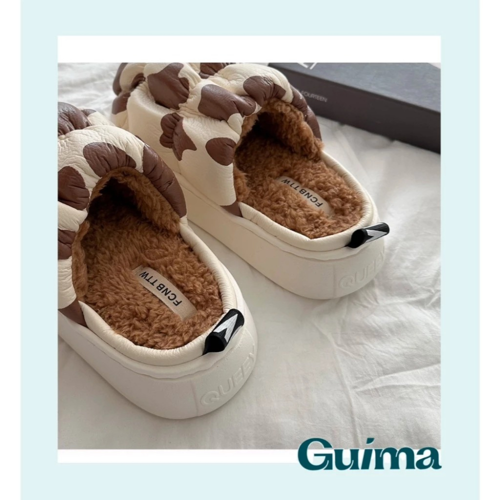 【Guima｜現貨】可愛小乳牛 保暖加絨拖鞋 個性潮流拖鞋 厚底刷毛拖鞋 可愛拖鞋 秋冬踩屎拖鞋 厚底毛毛拖鞋-細節圖9
