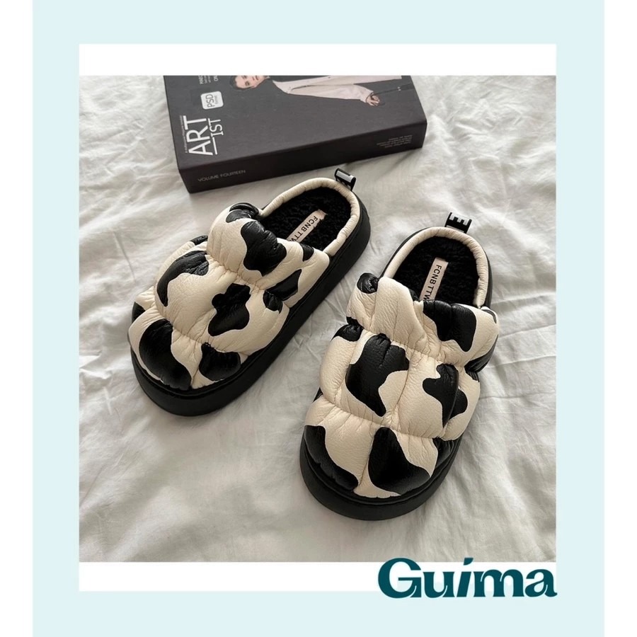【Guima｜現貨】可愛小乳牛 保暖加絨拖鞋 個性潮流拖鞋 厚底刷毛拖鞋 可愛拖鞋 秋冬踩屎拖鞋 厚底毛毛拖鞋-規格圖9