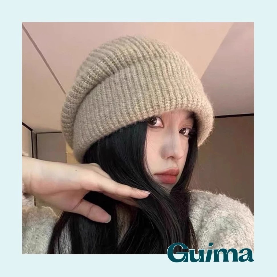 顯臉小✨素顏神器【Guima｜現貨】針織大頭圍堆堆帽 針織帽 貝蕾帽 帽線帽 嘻哈風帽子 秋冬保暖帽子 超大帽子 毛帽-細節圖2