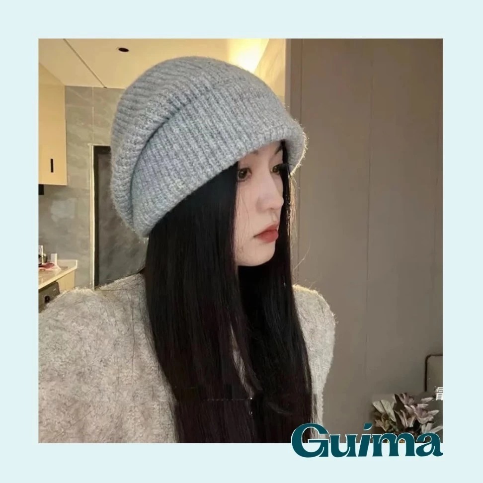 顯臉小✨素顏神器【Guima｜現貨】針織大頭圍堆堆帽 針織帽 貝蕾帽 帽線帽 嘻哈風帽子 秋冬保暖帽子 超大帽子 毛帽-細節圖3