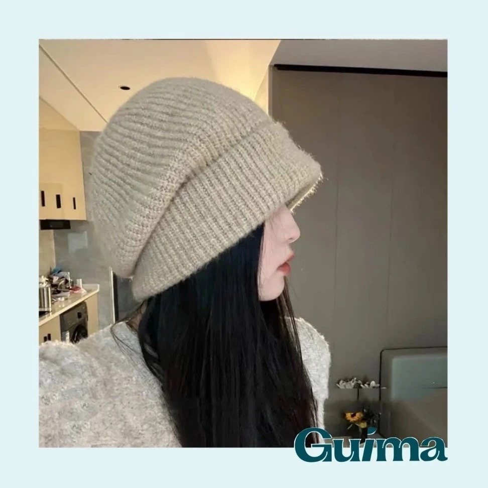 顯臉小✨素顏神器【Guima｜現貨】針織大頭圍堆堆帽 針織帽 貝蕾帽 帽線帽 嘻哈風帽子 秋冬保暖帽子 超大帽子 毛帽-細節圖4
