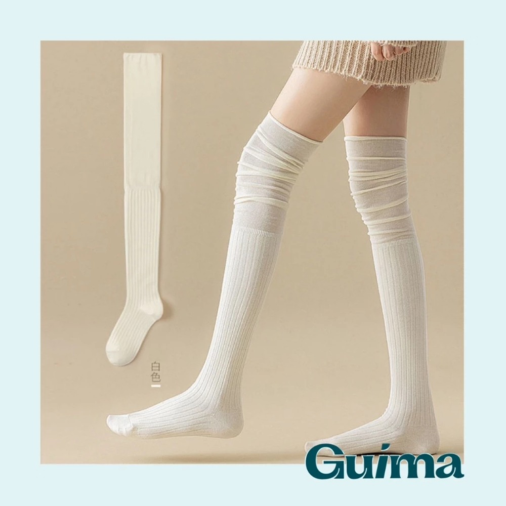 【Guima｜高級純棉版】堆堆過膝襪 棉質長襪 長靴過膝襪 長筒襪子 秋冬長襪 保暖長襪 膝上襪 堆堆襪 過膝長襪-細節圖3