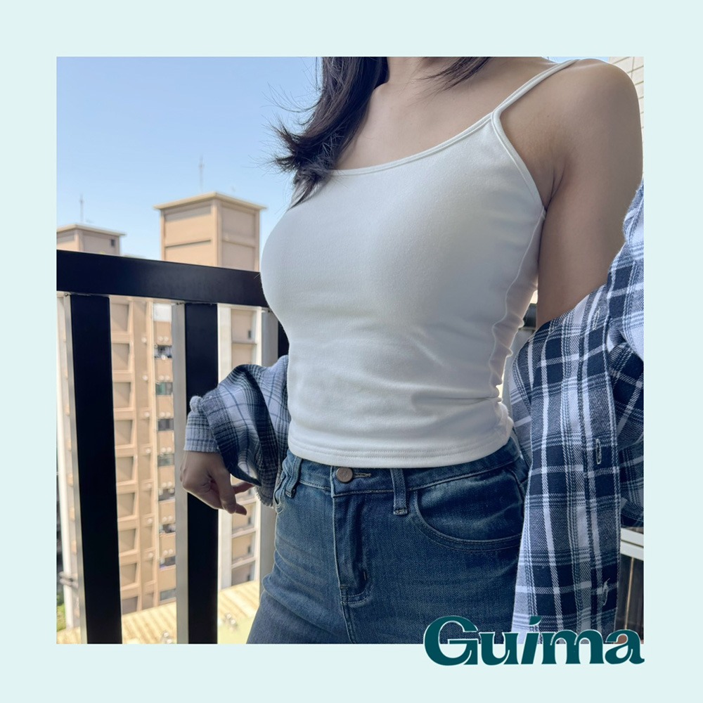 🔥實拍白色也不透杯🔥【Guima｜現貨】冰絲內層❄️棉質小可愛 細肩帶小可愛 細肩帶背心 細肩小可愛 不透杯小可愛-細節圖2