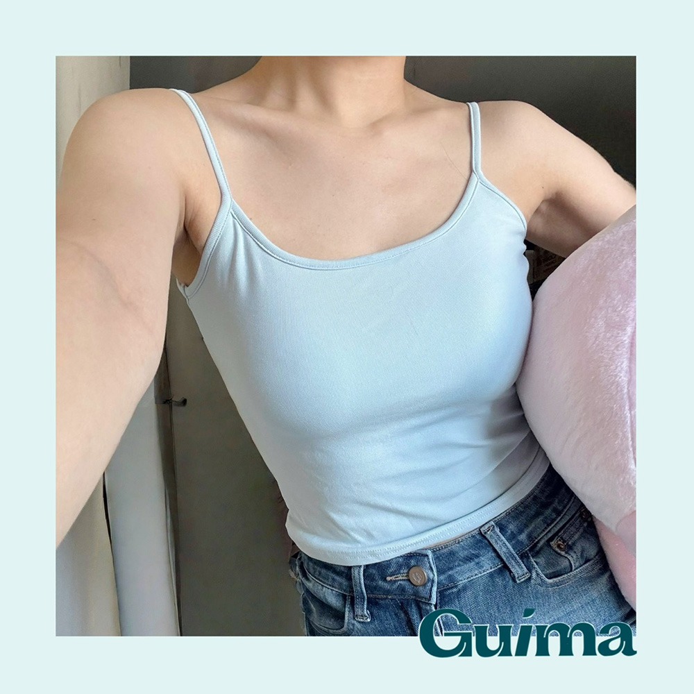 🔥實拍白色也不透杯🔥【Guima｜現貨】冰絲內層❄️棉質小可愛 細肩帶小可愛 細肩帶背心 細肩小可愛 不透杯小可愛-細節圖4