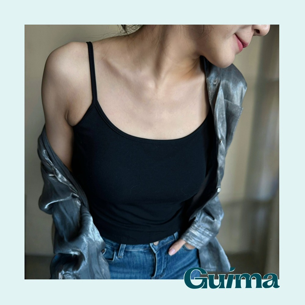 🔥實拍白色也不透杯🔥【Guima｜現貨】冰絲內層❄️棉質小可愛 細肩帶小可愛 細肩帶背心 細肩小可愛 不透杯小可愛-細節圖6