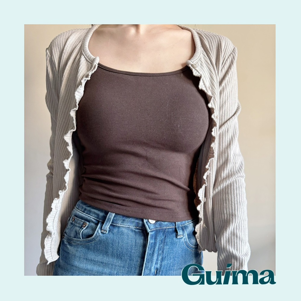🔥實拍白色也不透杯🔥【Guima｜現貨】冰絲內層❄️棉質小可愛 細肩帶小可愛 細肩帶背心 細肩小可愛 不透杯小可愛-細節圖8
