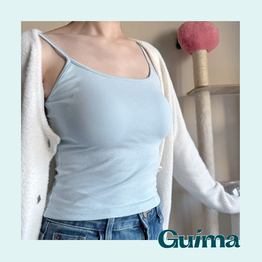 🔥實拍白色也不透杯🔥【Guima｜現貨】冰絲內層❄️棉質小可愛 細肩帶小可愛 細肩帶背心 細肩小可愛 不透杯小可愛-細節圖9