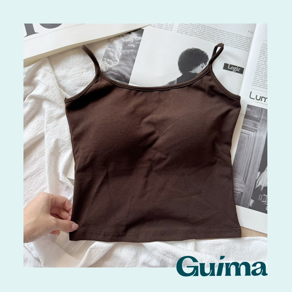 🔥實拍白色也不透杯🔥【Guima｜現貨】冰絲內層❄️棉質小可愛 細肩帶小可愛 細肩帶背心 細肩小可愛 不透杯小可愛-規格圖11