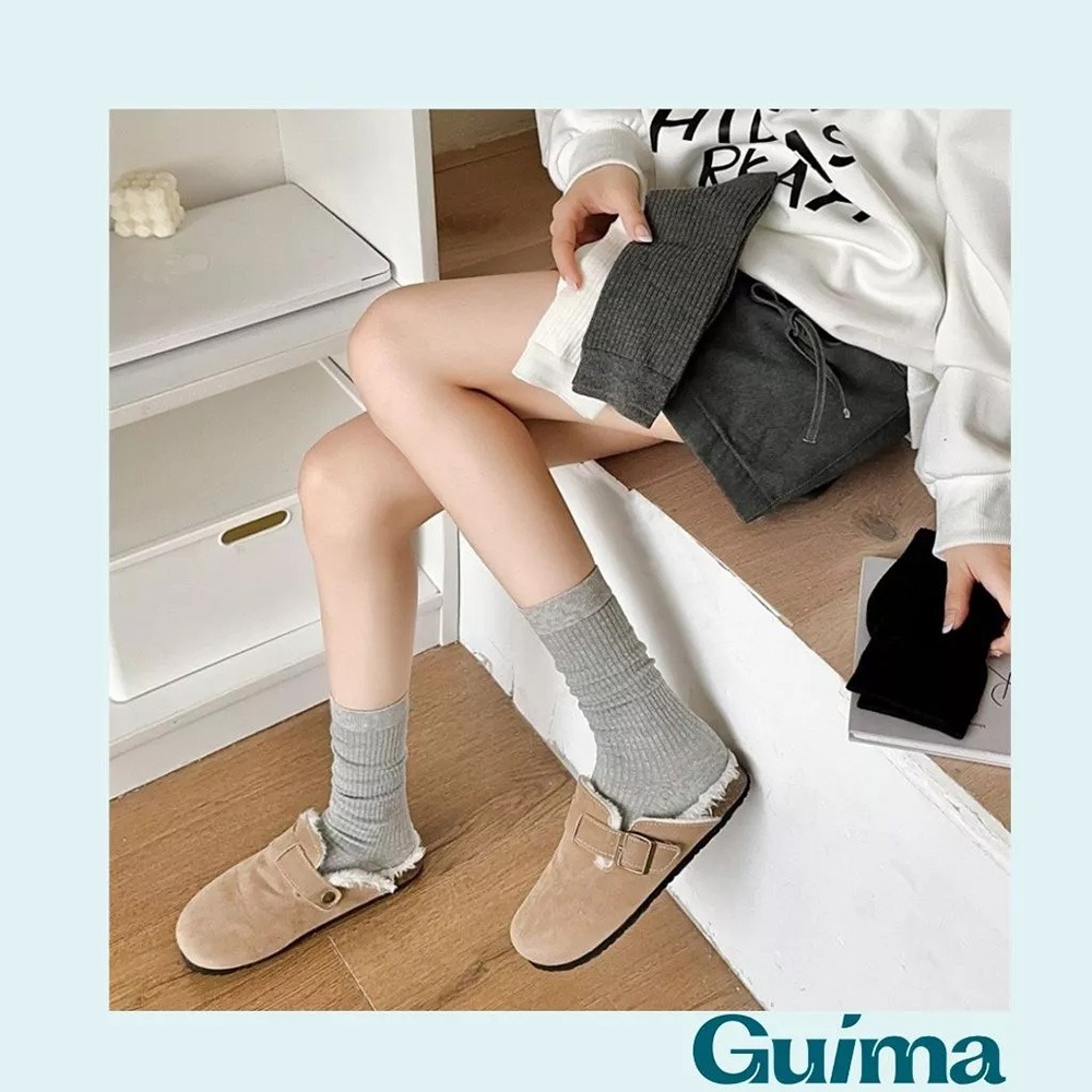 【Guima｜現貨】素色無印風簡約中筒襪 素色中筒棉襪 中筒襪  無印中筒襪 素色學生襪 黑色中筒襪 白襪 白色中筒襪-細節圖5
