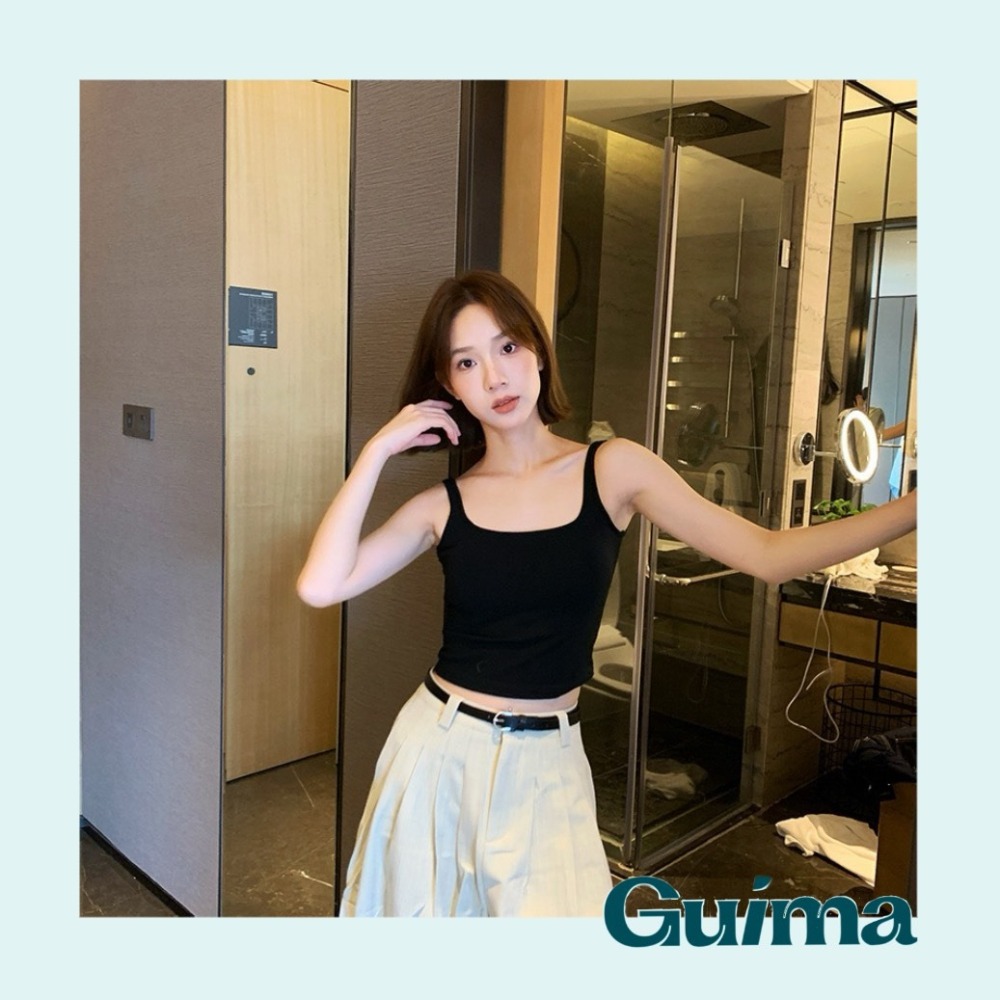 【Guima｜現貨實拍】棉質厚磅小方領小可愛 固定杯可拆 冰絲小可愛 不透杯小可愛-細節圖2