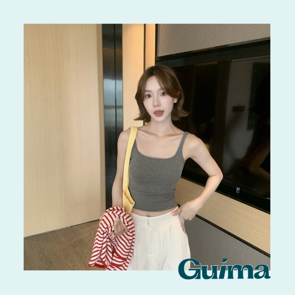 【Guima｜現貨實拍】棉質厚磅小方領小可愛 固定杯可拆 冰絲小可愛 不透杯小可愛-細節圖3
