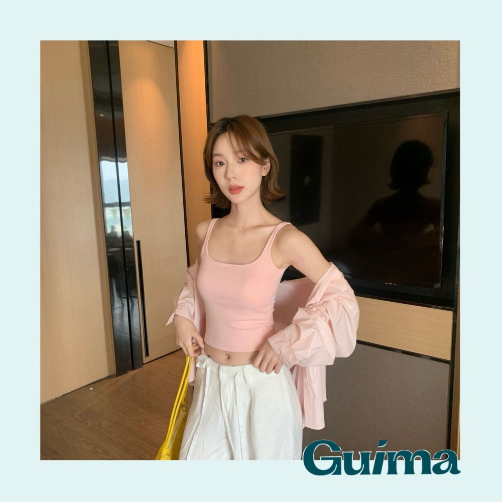 【Guima｜現貨實拍】棉質厚磅小方領小可愛 固定杯可拆 冰絲小可愛 不透杯小可愛-細節圖4