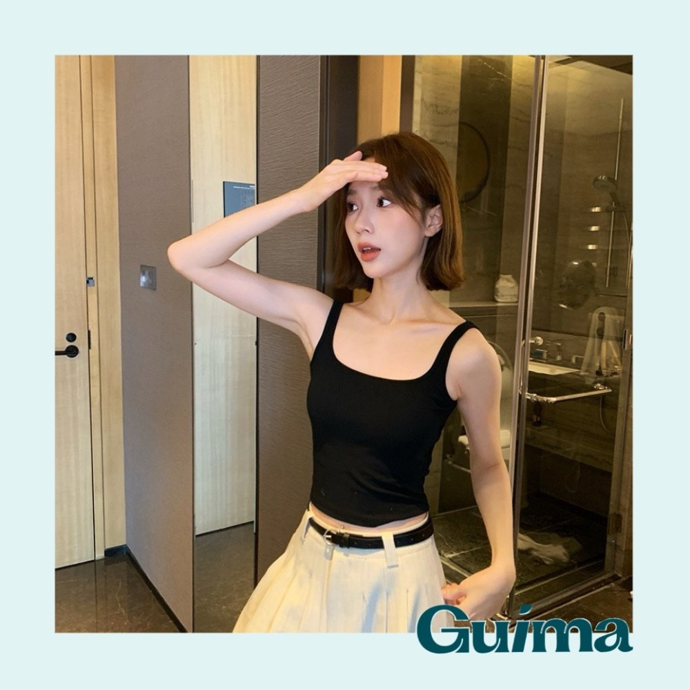【Guima｜現貨實拍】棉質厚磅小方領小可愛 固定杯可拆 冰絲小可愛 不透杯小可愛-細節圖5