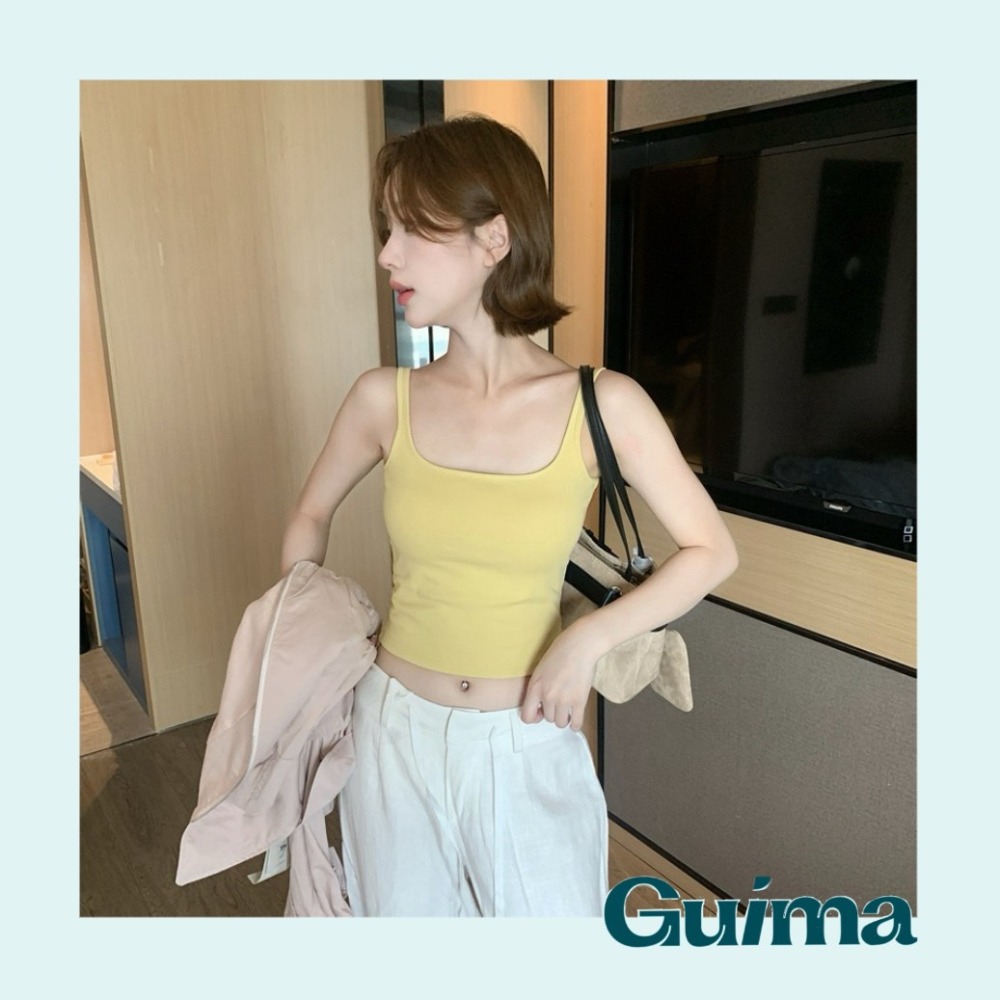 【Guima｜現貨實拍】棉質厚磅小方領小可愛 固定杯可拆 冰絲小可愛 不透杯小可愛-細節圖6