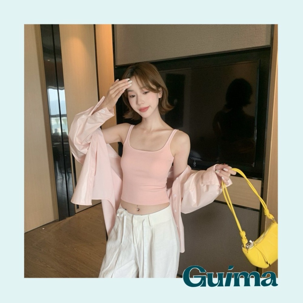 【Guima｜現貨實拍】棉質厚磅小方領小可愛 固定杯可拆 冰絲小可愛 不透杯小可愛-細節圖7
