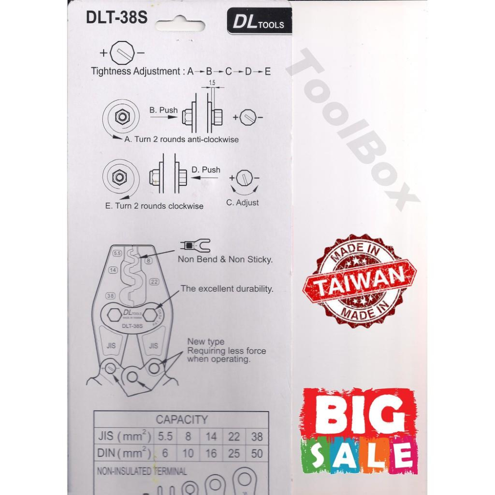 正台灣製~DLT-38S(5.5~38mm²)省力棘輪設計/夾線鉗/端子鉗/壓著鉗/壓接鉗/壓線鉗-細節圖6