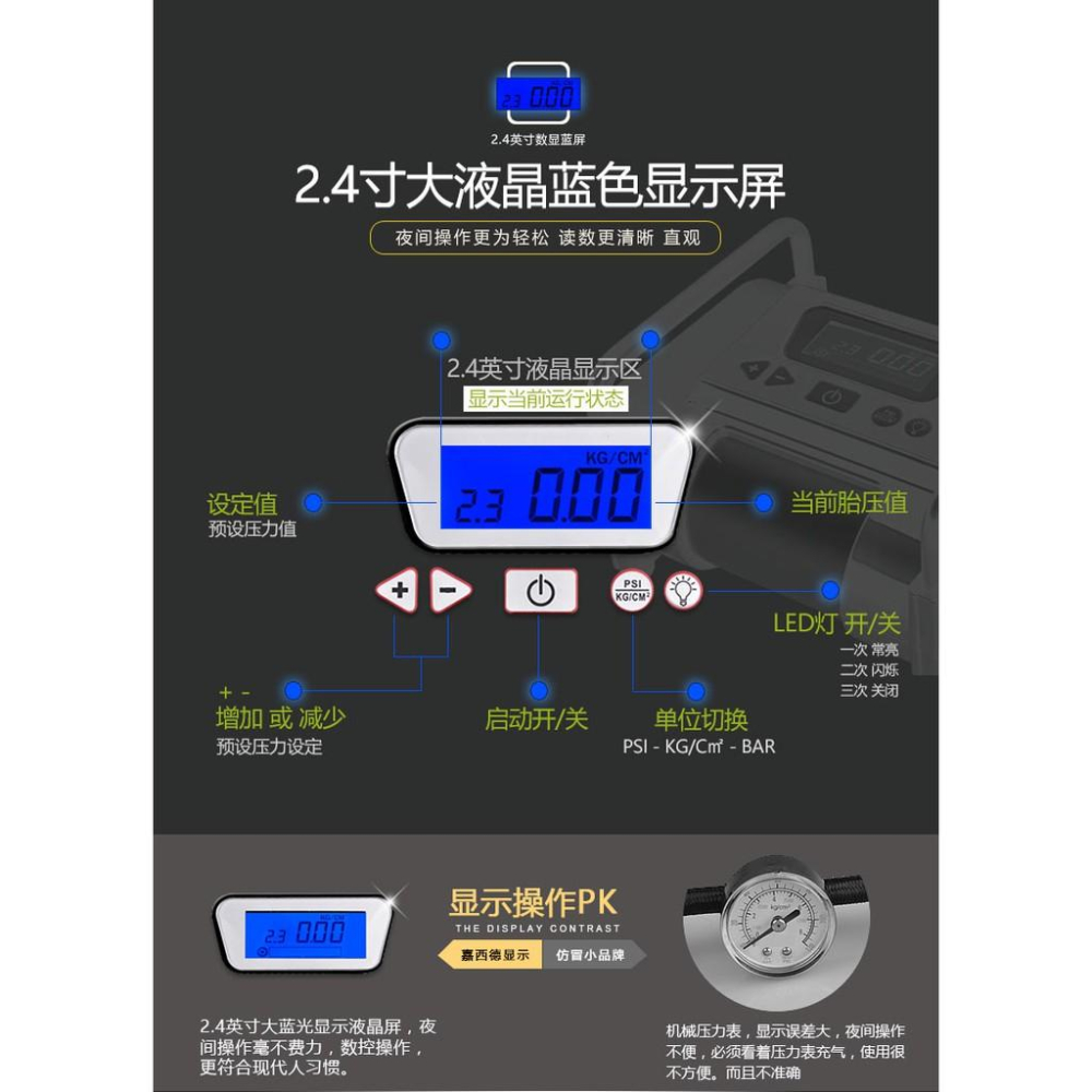 【獨家送2大好禮~保證比~米其林~強、快、靜】嘉西德/胎壓預設/0390/隱藏設計/數位顯示/胎壓計/自動充停/打氣機-細節圖5