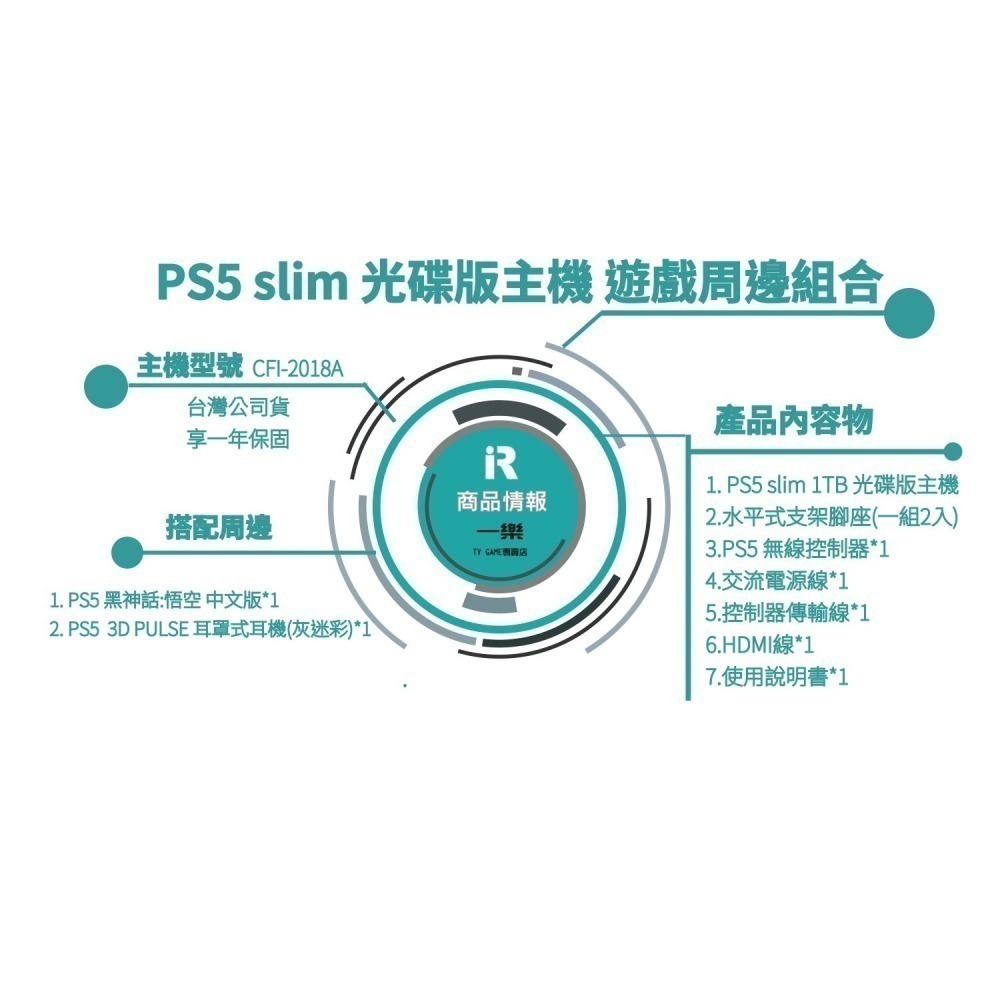 【全新現貨】PS5 Slim 光碟版主機 +黑神話:悟空 中文版+ PS5 PULSE 耳罩耳機 2018A【一樂電玩】-細節圖2