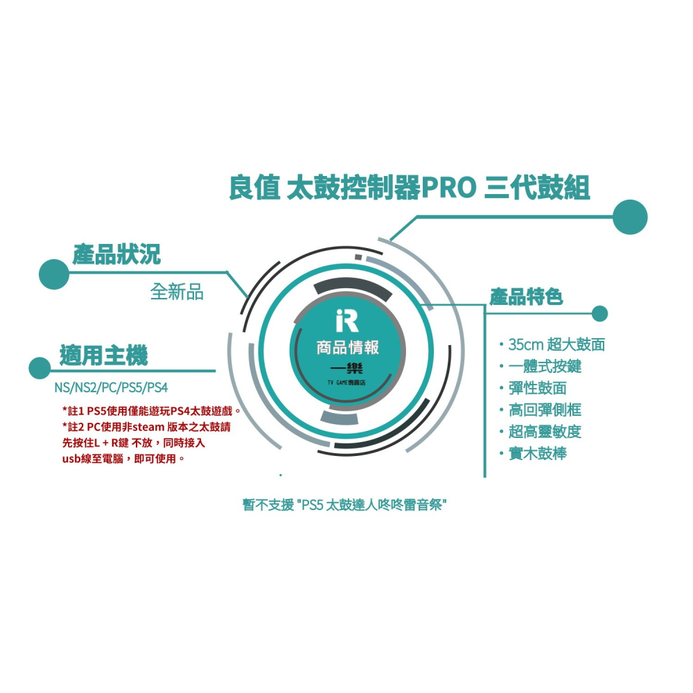 【35cm重量級手感!】良值 NS NS2 太鼓達人 太鼓控制器PRO 三代鼓組 PS4 steam PS5【一樂電玩】-細節圖4