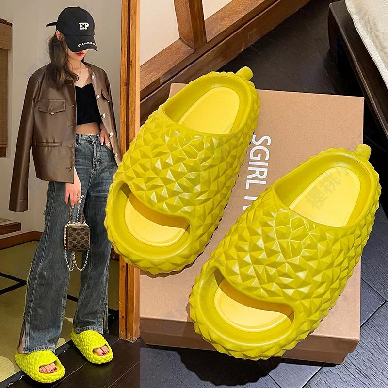 【現貨速發】榴蓮拖鞋 女夏季居家室內EVA厚底踩屎感情侶涼拖鞋水果拖鞋 創意拖鞋 可愛拖鞋 室内拖鞋 防滑拖鞋-細節圖3