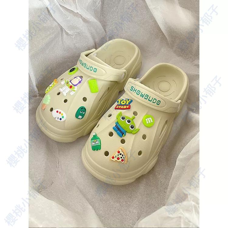 【現貨速發】2023新款 洞洞鞋女夏外穿踩屎感可愛卡通情侶 增高厚底兩穿涼拖鞋男-細節圖6