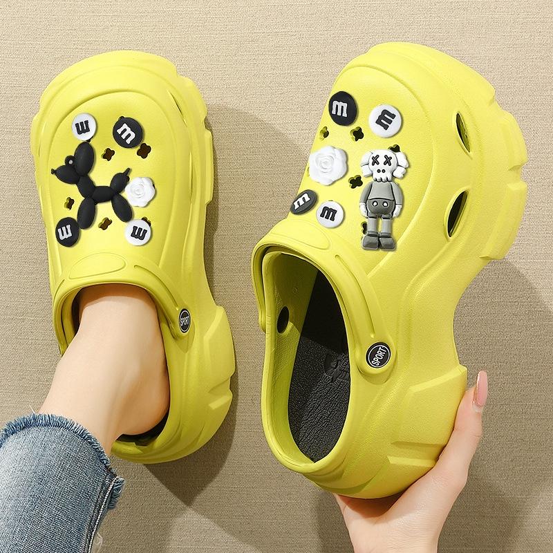 【現貨速發】厚底洞洞鞋 增高洞洞鞋 女夏季外穿透氣女士沙灘防滑eva踩屎感女款涼拖鞋  EVA抗菌材質-細節圖4