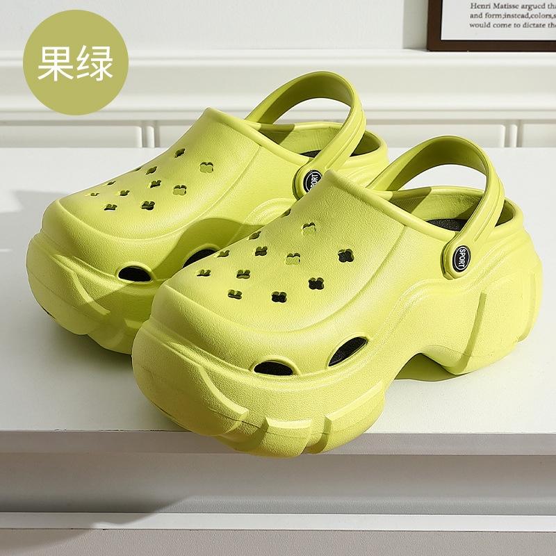 【現貨速發】厚底洞洞鞋 增高洞洞鞋 女夏季外穿透氣女士沙灘防滑eva踩屎感女款涼拖鞋  EVA抗菌材質-細節圖7