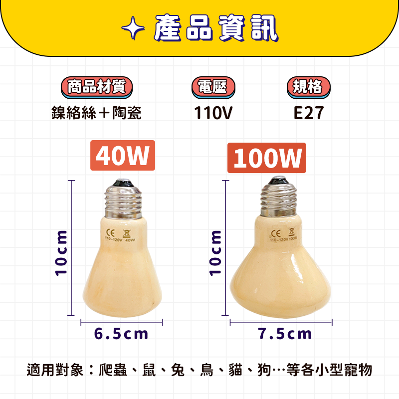 【 圓弧加熱面積⮭３０％】陶瓷燈泡 保溫燈泡 保溫燈 鸚鵡保溫燈 防燙陶瓷加熱燈 寵物保溫燈 倉鼠 刺蝟 兔子 蜜袋鼯-細節圖8
