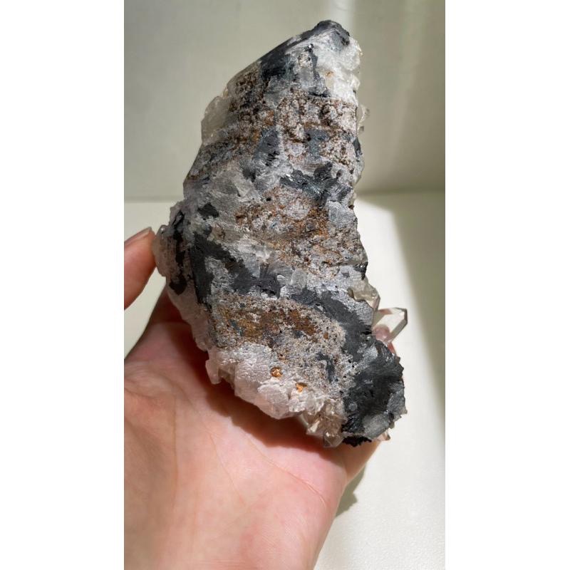 鏡鐵礦 共生透亮白水晶 收藏等級 原礦 黑玫瑰原礦 礦物 水晶-細節圖9