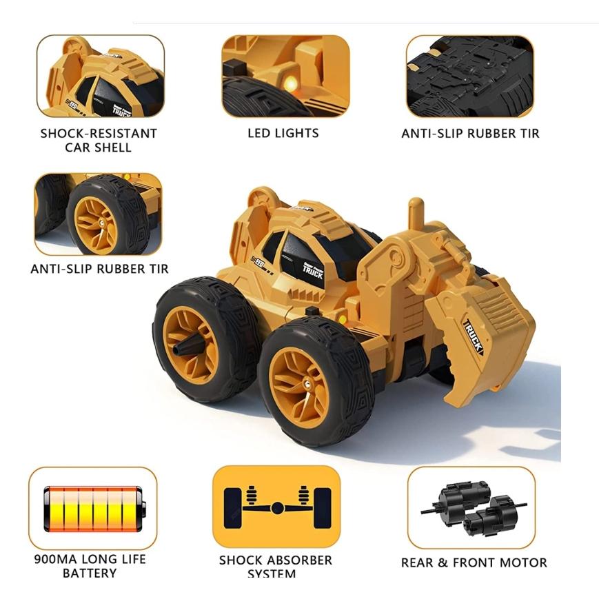 【W先生】2.4G 遙控 挖土機 怪手 特技大腳車 翻斗車 360度旋轉 翻滾 翻轉 特技車 遙控車 玩具 L804-細節圖2