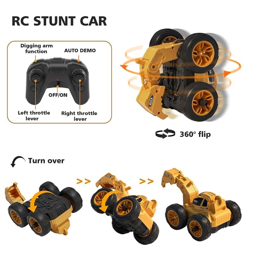 【W先生】2.4G 遙控 挖土機 怪手 特技大腳車 翻斗車 360度旋轉 翻滾 翻轉 特技車 遙控車 玩具 L804-細節圖3