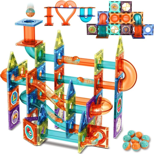【W先生】98片 彩色 磁力片 磁鐵積木 磁性積木 磁力片積木 滾珠軌道 軌道磁力片 磁力管道積木 軌道積木 兒童 玩具