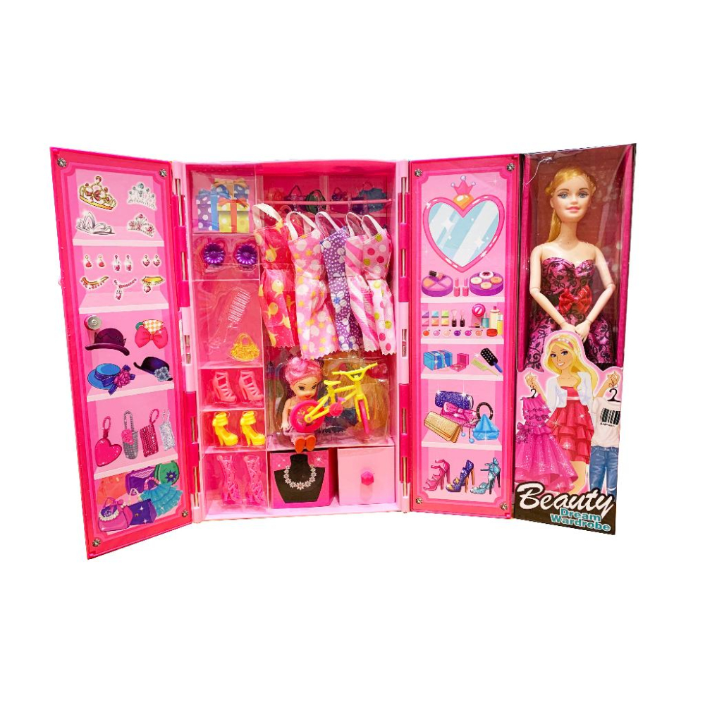 【W先生】芭比娃娃 芭比時尚衣櫃人物組 夢幻衣櫃 夢幻衣櫥 手提衣櫥組 女孩 女生 玩具 扮家家酒-細節圖2