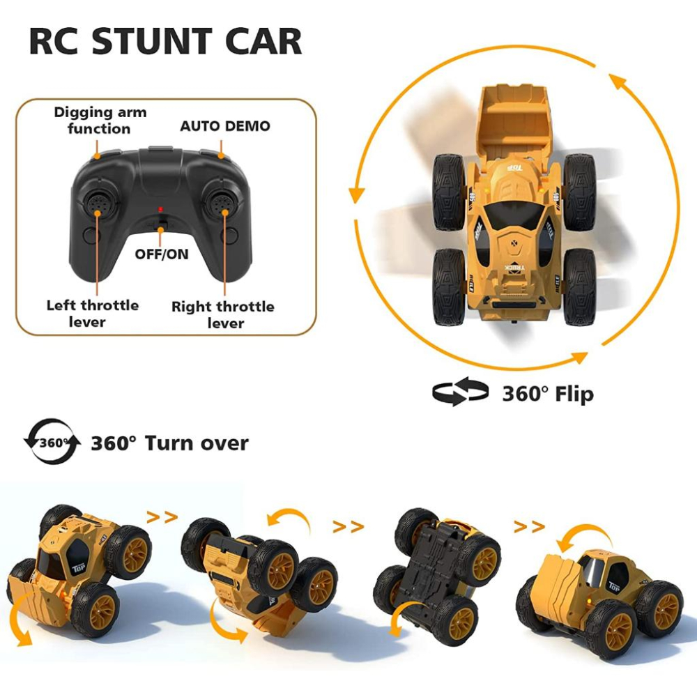 【W先生】2.4G 遙控 鏟土機 鏟土車 特技大腳車 翻斗車 360度旋轉 翻滾 翻轉 特技車 遙控車 玩具 L805-細節圖3