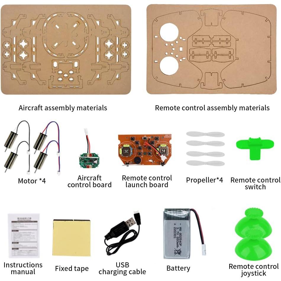 【W先生】科技小製作 木製 遙控 四軸 無人機 飛行器 材料包 科學實驗 玩具 益智 教育 DIY 拼裝 自行組裝-細節圖2