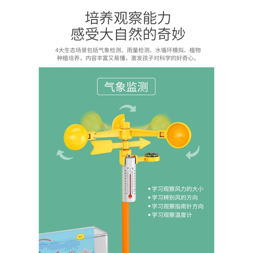 【W先生】生態氣象站 生活科技 氣象監測 溫度計 風向儀 雨量檢測 植物種植 科學實驗 水循環原理 氣象科學 玩具-細節圖4