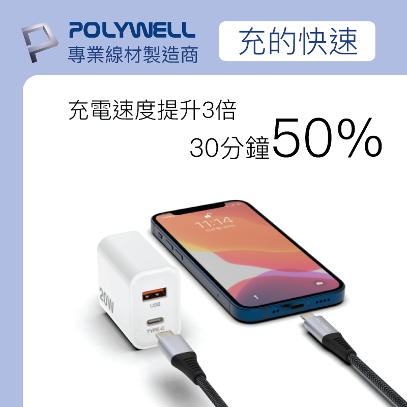 BSMI認證 1年保固【CandaceQ】POLYWELL PD雙孔快充頭 20W Type-C充電頭 充電 適用於蘋果-細節圖2