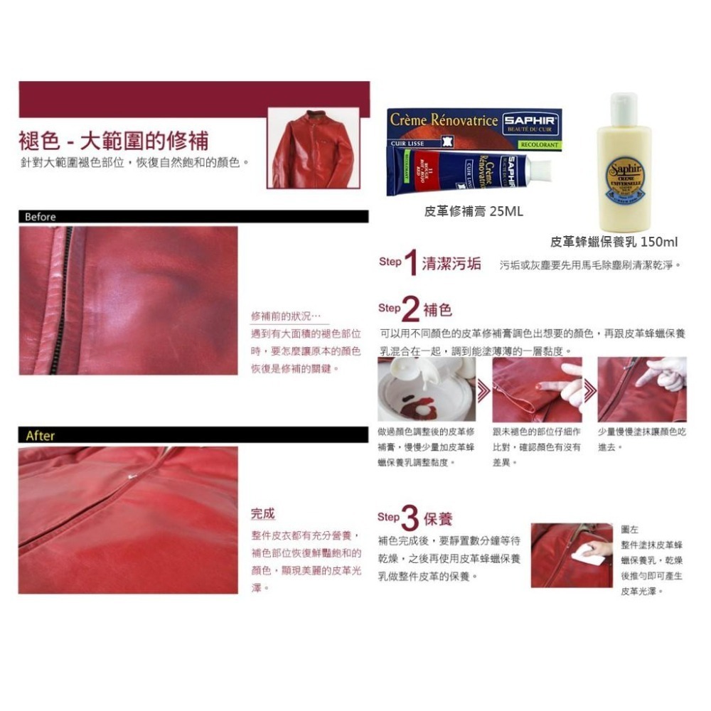SAPHIR 莎菲爾 皮革修補膏 (黑白灰系列)  皮椅龜裂修復 沙發皮椅褪色 汽車皮椅刮傷 皮革修補 皮椅修補-細節圖8