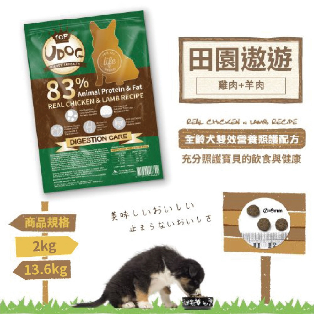 【UDOG】全齡犬有穀狗飼料 2kg 田園遨遊(雞羊雙拼)／草原盛宴(牛羊雙拼) 犬糧 狗糧 狗食品 購滿地-細節圖3