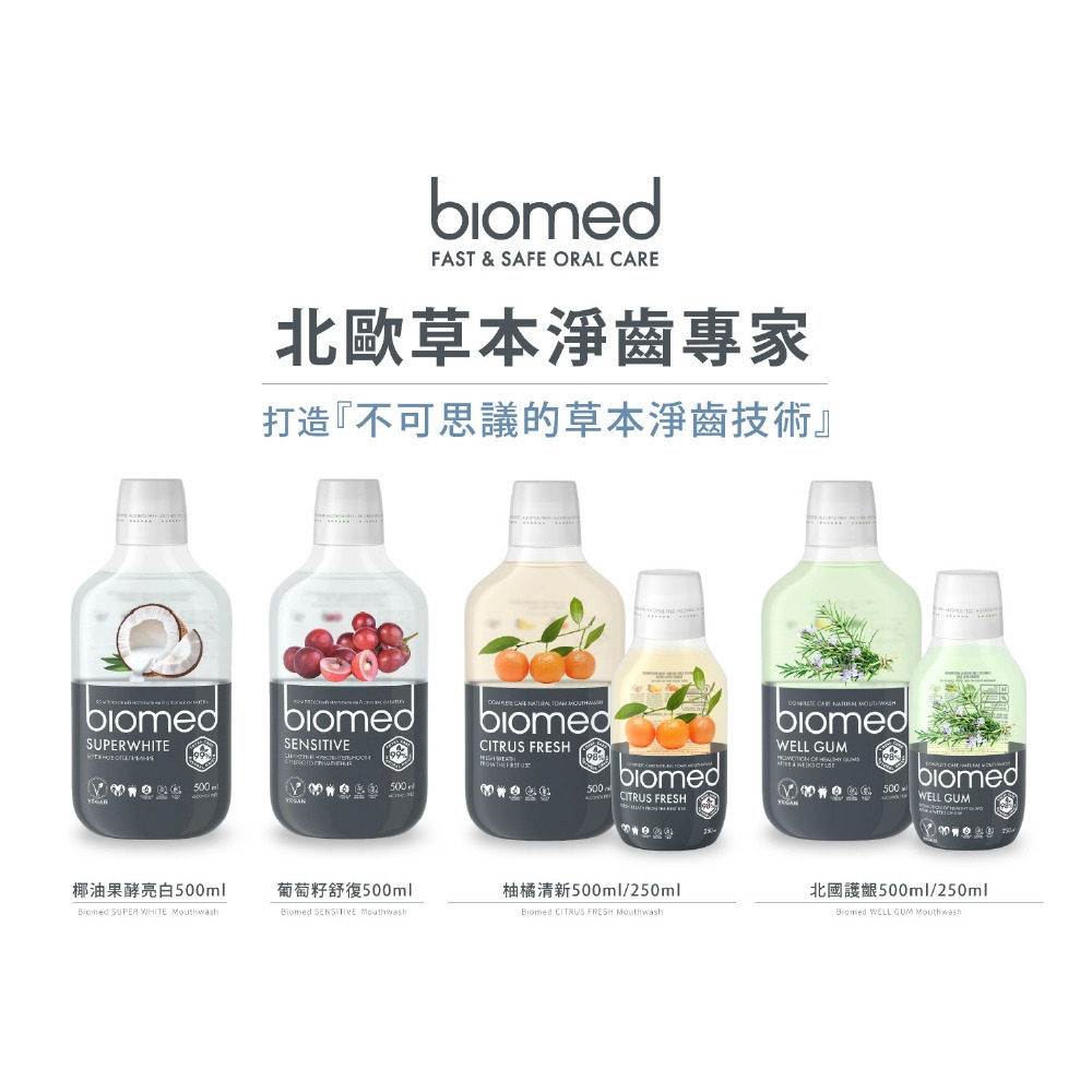 【BIOMED蓓齒美】漱口水(葡萄籽舒復｜草本護齦｜椰油亮白｜柚橘清新) 500ml/瓶 無氟漱口水 兒童漱口水購滿地-細節圖3