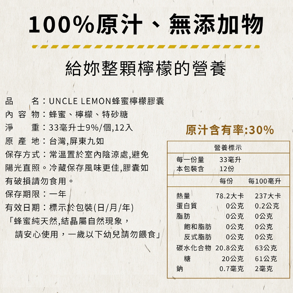 【檸檬大叔】蜂蜜檸檬膠囊33mlx12顆/盒 購滿地-細節圖9