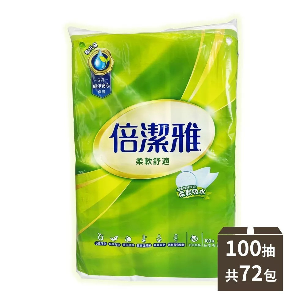 【倍潔雅】柔軟舒適 抽取式衛生紙100抽x6包X12串箱 購滿地-細節圖2