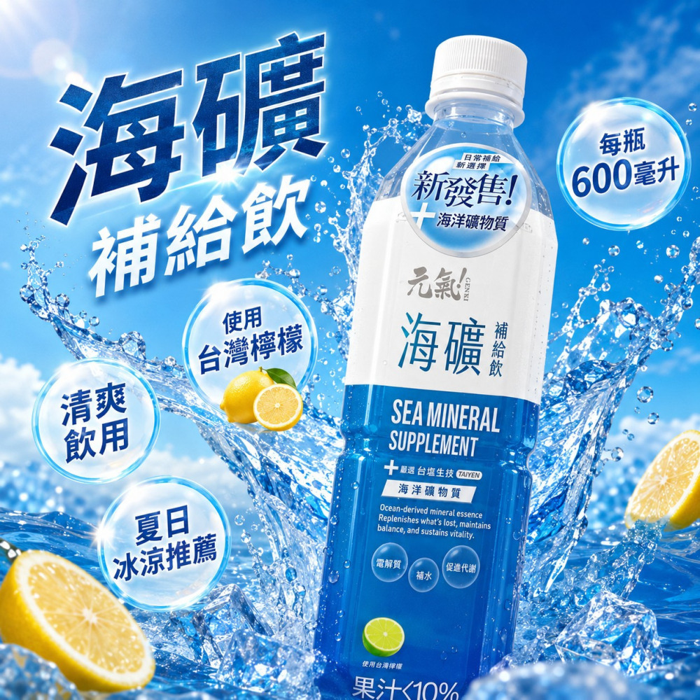 【波蜜生技】台塩生技元氣海礦補給飲 檸檬果汁風味補給飲料 600mlx24入/箱 購滿地-細節圖3