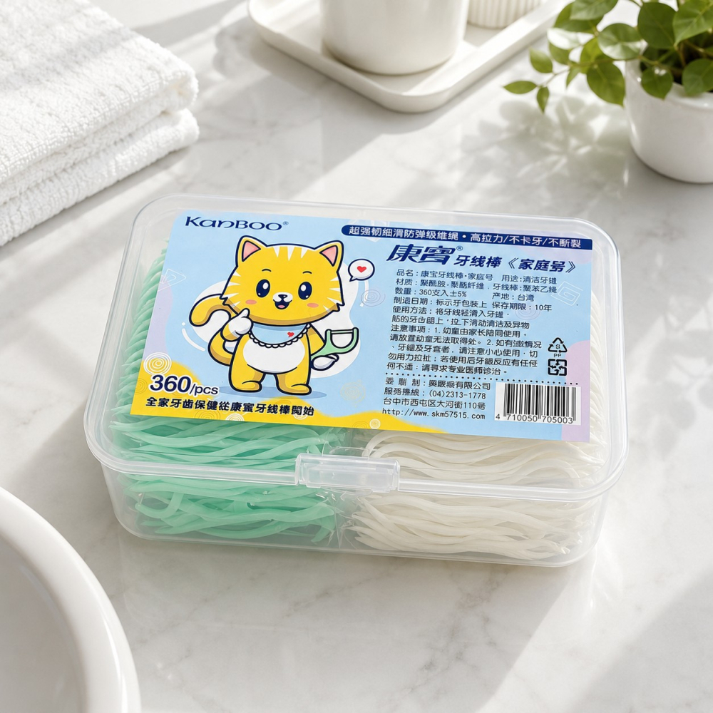 【KanBOO 康寶】家庭號超強韌細滑牙線棒 360支 盒裝高拉力不卡牙尾端牙籤設計-細節圖3