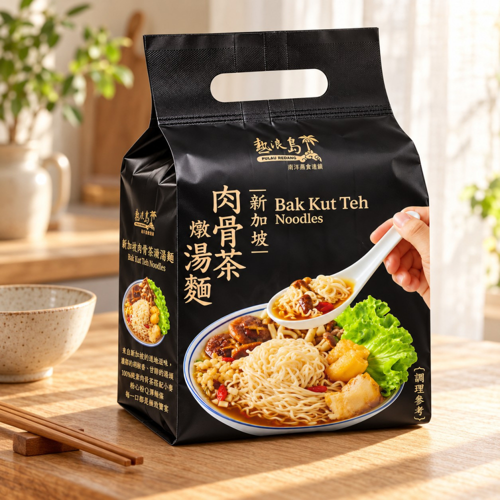 【熱浪島】新加坡肉骨茶燉湯麵 全素 330g 3入 袋裝 南洋風味 乾拌湯麵 快煮麵 蔬食拉麵-細節圖3