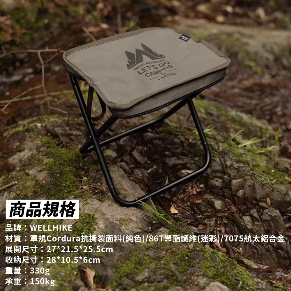 【限時購】口袋椅 戶外輕野馬扎 折疊椅 排隊椅 高承重150kg 戰術黑/軍風綠/沙色卡其/虎紋迷彩 330g-細節圖10